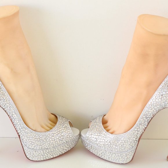 Christian Louboutin White Lady Peep Swarovski Crystal Custom Pumps - Picture 9 of 11